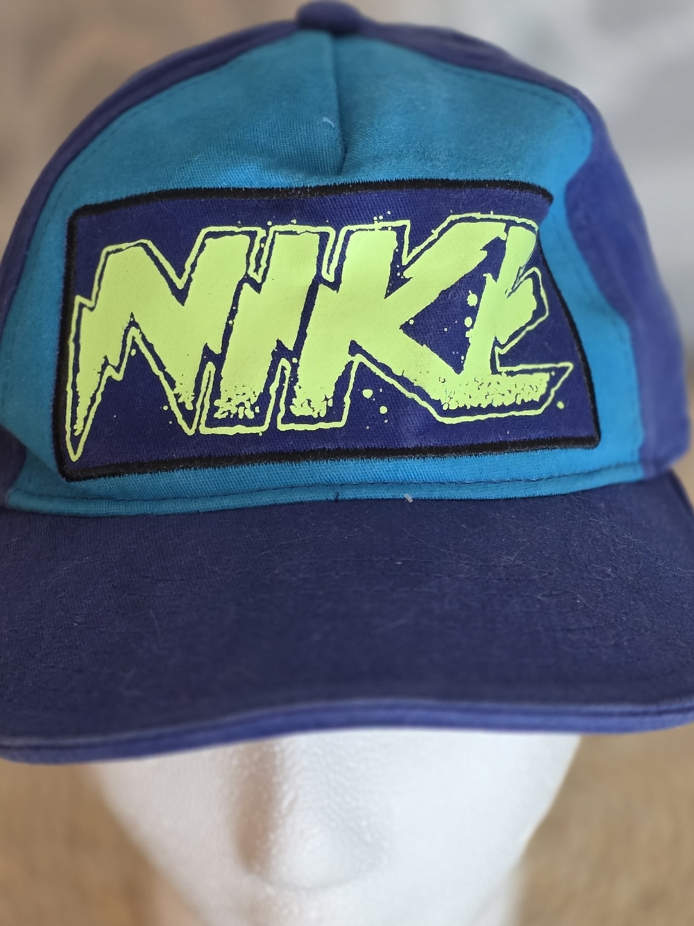 Vintage 90's Nike Neon Logo Two-Tone Biking Cap - Teal & Navy 22.5